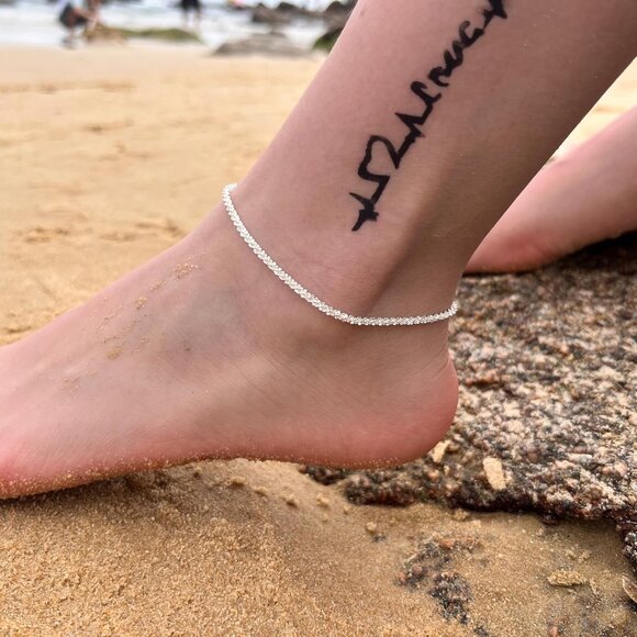 Silver Paperclip-SL Beaded Cuban Link Waterproof Adjustable Anklet for Women - Picture 5 of 8